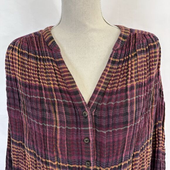 Free People Come On Over Shirt Size SMALL Plaid Oversized Button Up - Picture 3 of 8